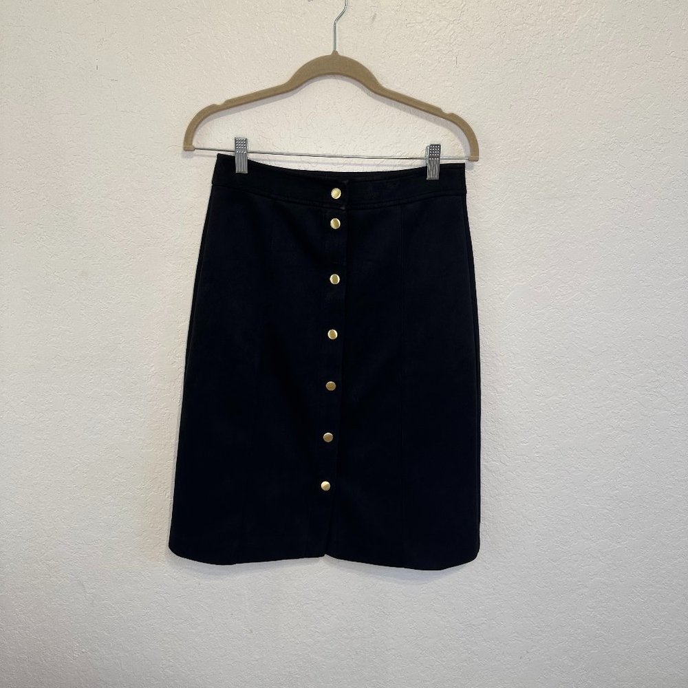 LOFT Faux suede skirt with gold buttons